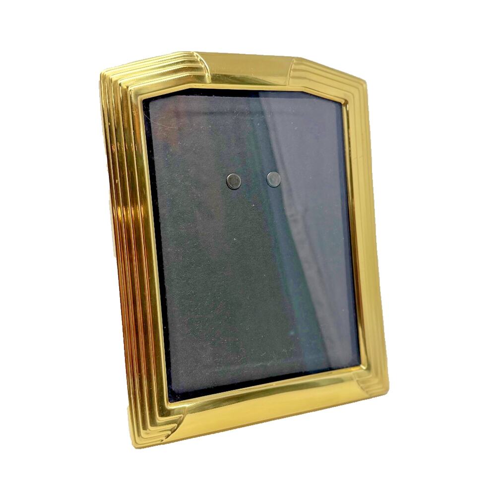 Vintage Solid Brass Tabletop Picture Frame Art Deco Stepped Design